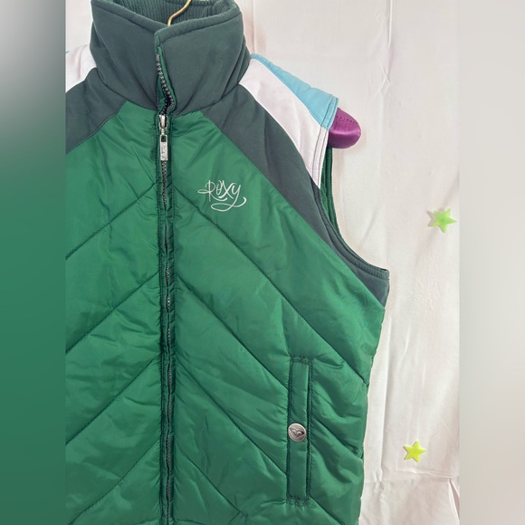 Y2K Roxy Green White and Blue Puffer Vest Women’s Size M - Picture 7 of 12